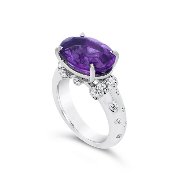 East-West Set Amethyst and Diamond Ring - KGR167