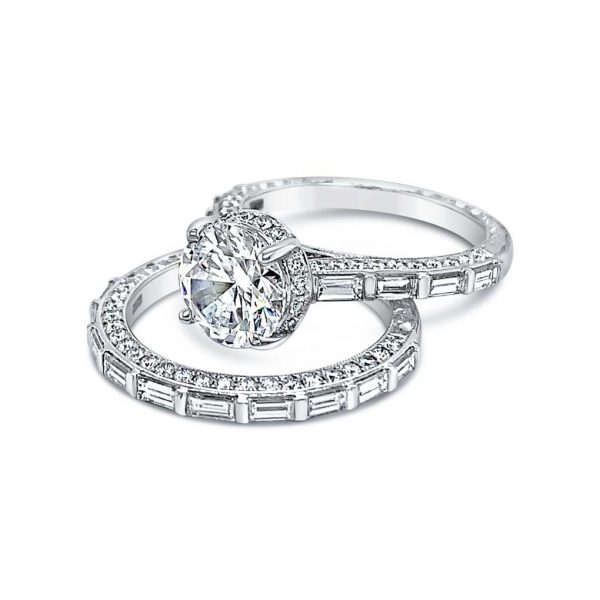 Baguette Accent Round Diamond Engagement Ring - KGR1261Y