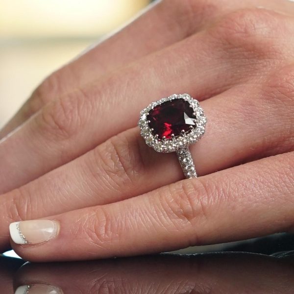 Rubellite and Diamond Halo Ring - KGR156