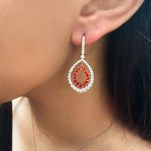 Orange Sapphire and Diamond Drop Earrings - KGE255