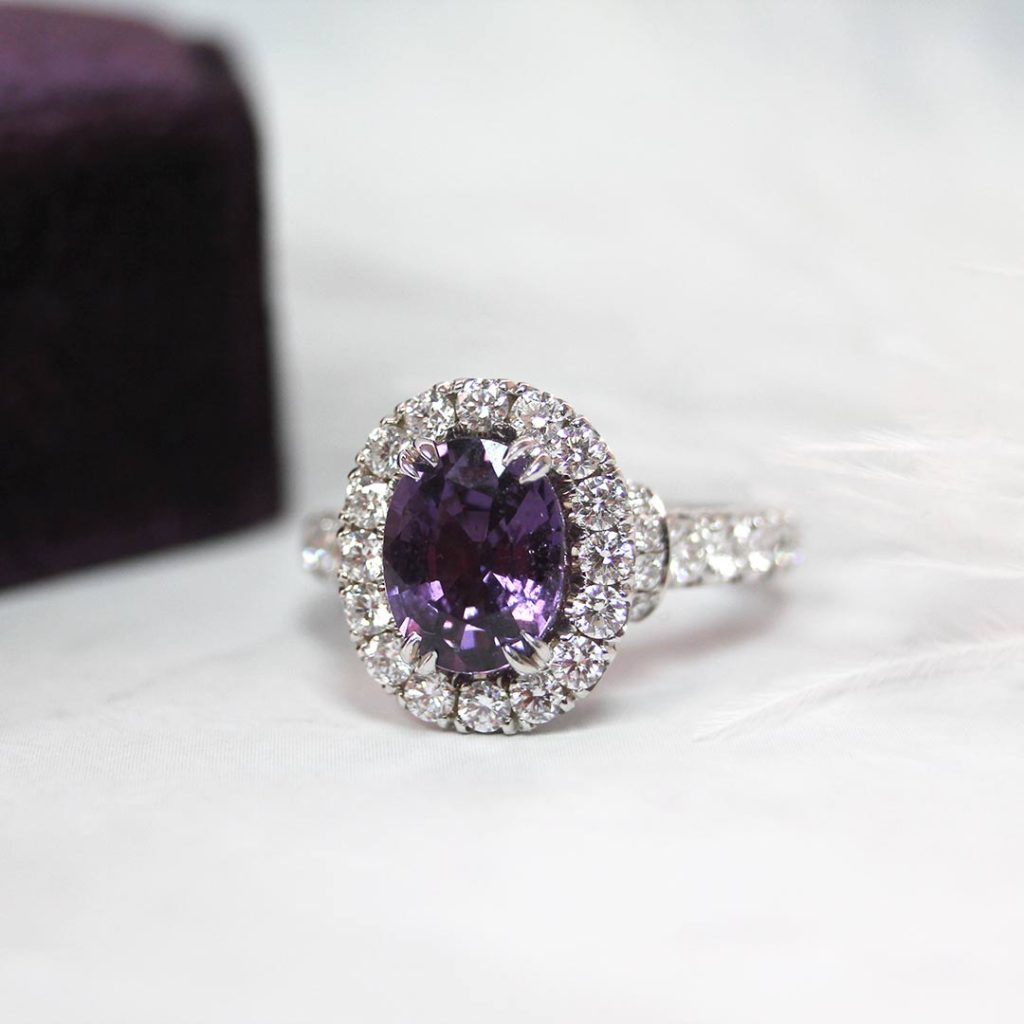 Jack Kelége oval purple sapphire and diamond halo ring - KGR154