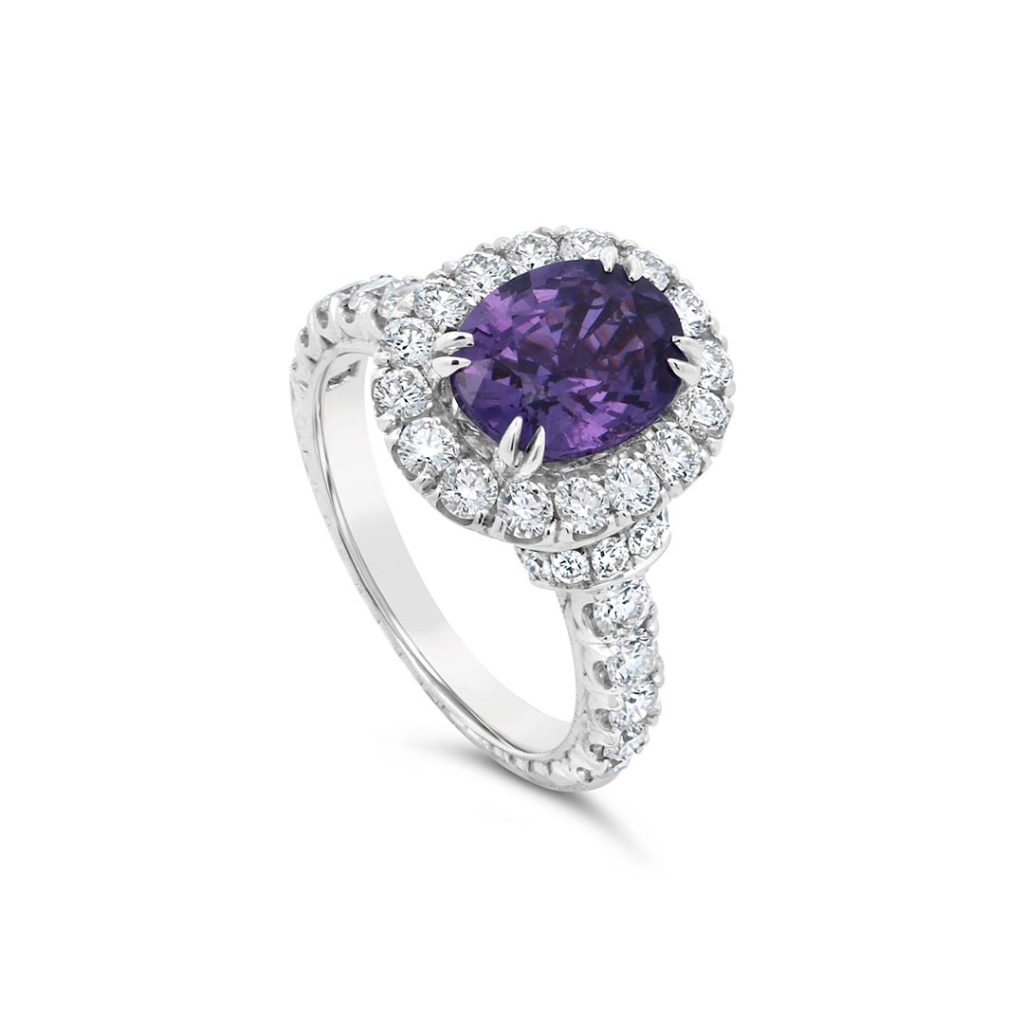 Jack Kelége oval purple sapphire and diamond halo ring - KGR154