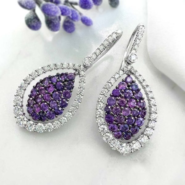 Purple Sapphire and Diamond Drop Earrings - KGE254PS