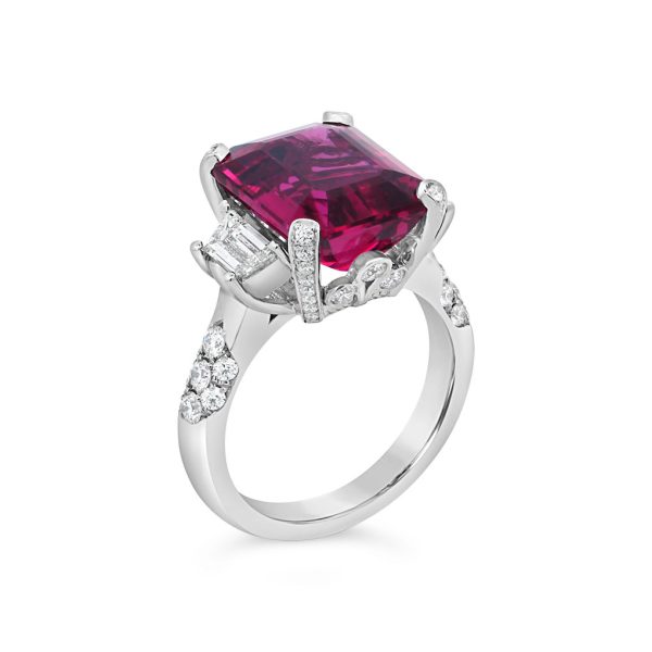 Emerald-Cut Rubellite and Diamond Ring - KPR828