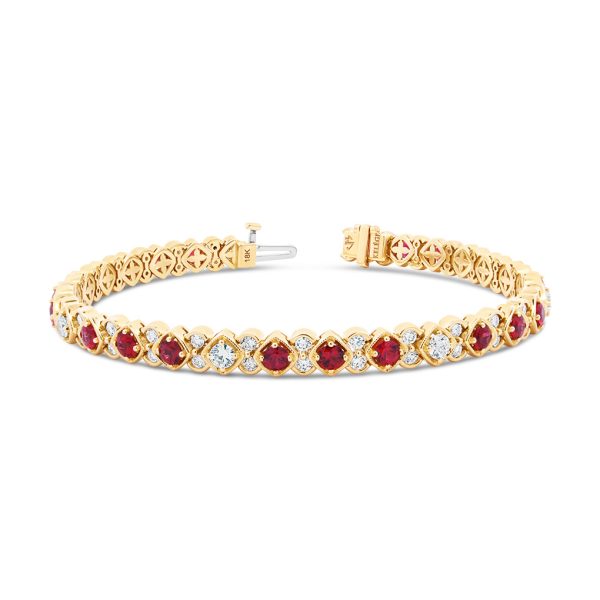 Jack Kelége ruby and diamond tennis bracelet in 18k yellow gold - KGB173