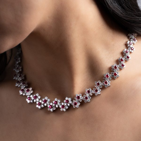 Ruby and Diamond Flower Necklace - KGN189R