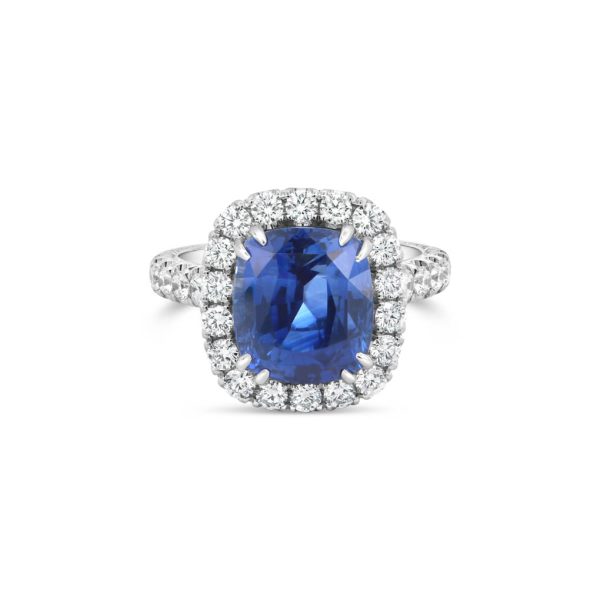 Jack Kelége sapphire ring with diamond halo set in platinum - KPR833