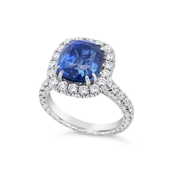 Cushion Sapphire Diamond Halo Ring - KPR833