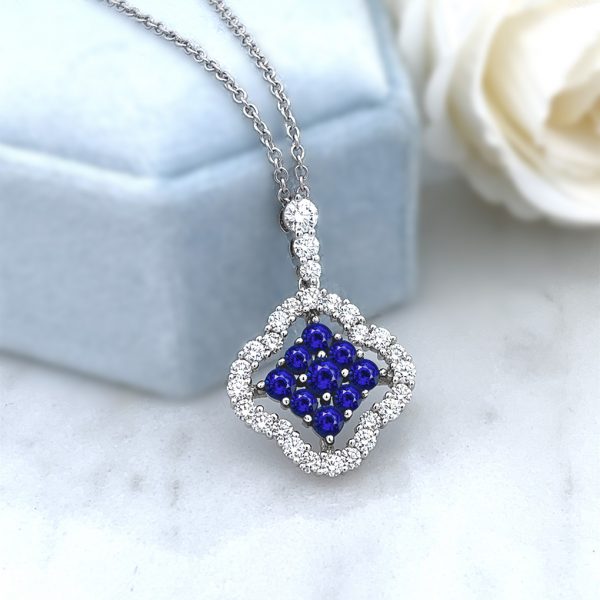 Sapphire Cluster and Diamond Necklace - KGN208S
