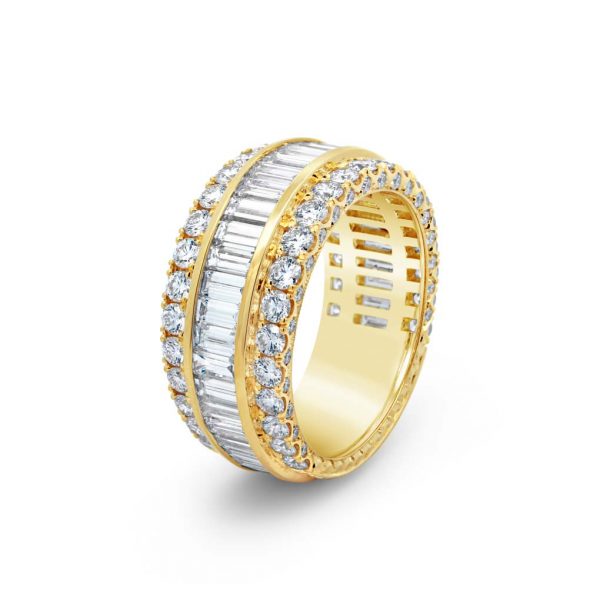 Jack Kelége wide yellow gold diamond band with baguette diamonds - KPBD815Y-1