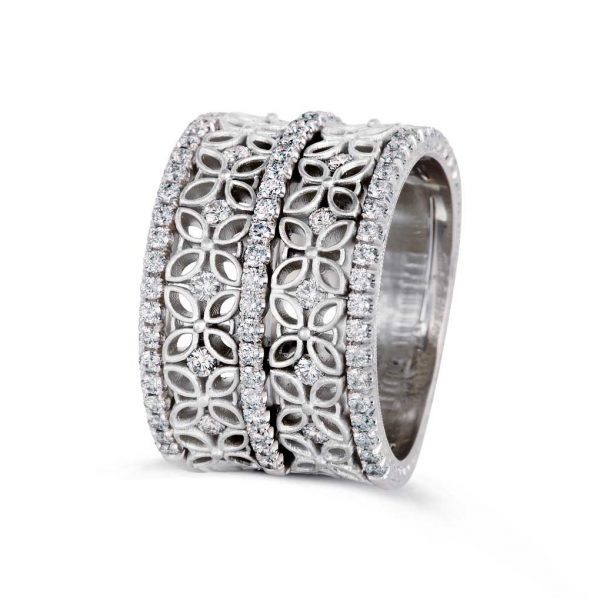 Jack Kelége wide diamond band with floral design - KGBD138