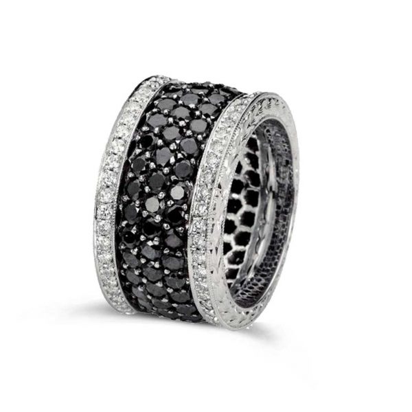 Jack Kelége women's wide black diamond band in platinum - KPBD694