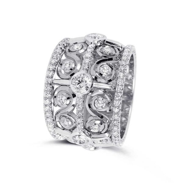 Jack Kelége women's wide diamond band with scroll design - KGBD145