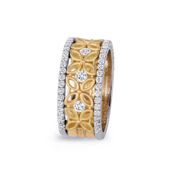 Jack Kelége yellow gold diamond band with floral design - KGBD178