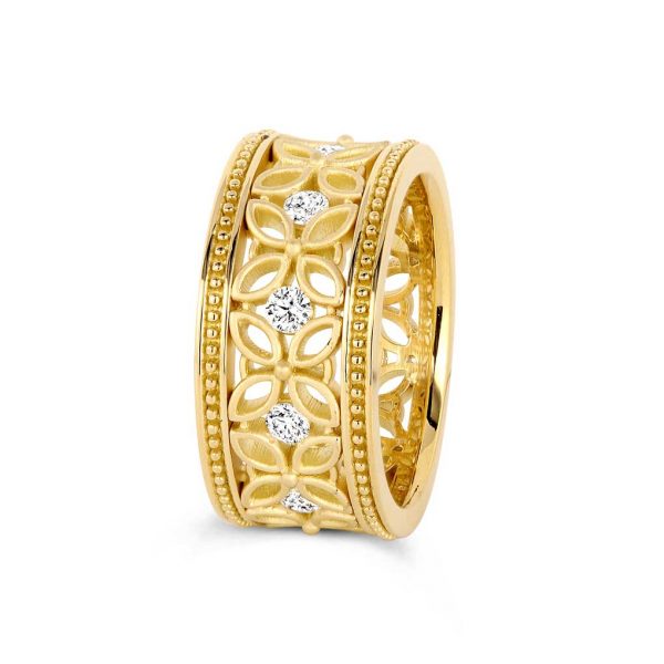 Jack Kelége yellow gold diamond band with floral design - KGBD170