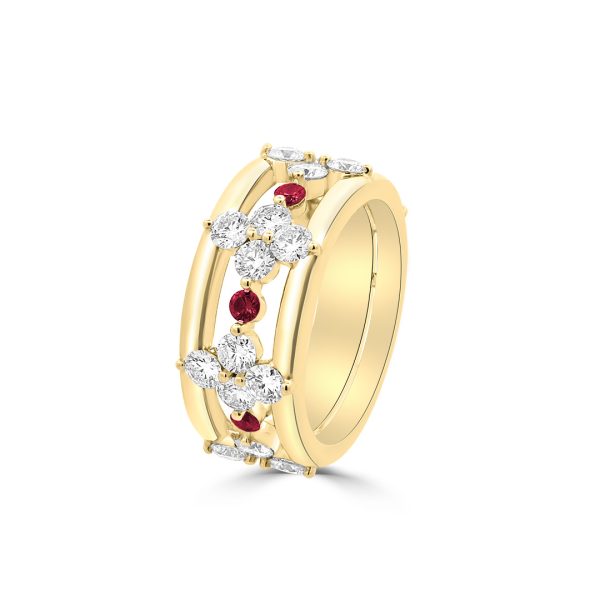 Wide Yellow Gold Diamond and Tsavorite Band - KGBD260YR
