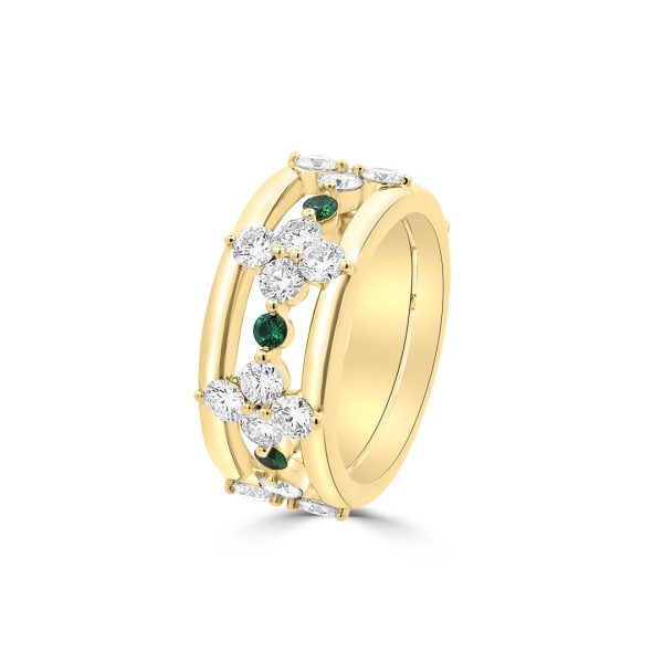 Jack Kelége yellow gold wide diamond and tsavorite band - KGB260YTS