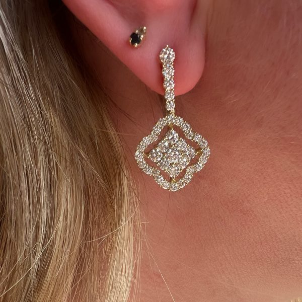 Yellow Gold Diamond Cluster Drop Earrings - KGE269Y