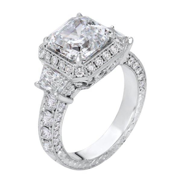 Asscher Cut 3-Stone Diamond Engagement Ring - KPR530